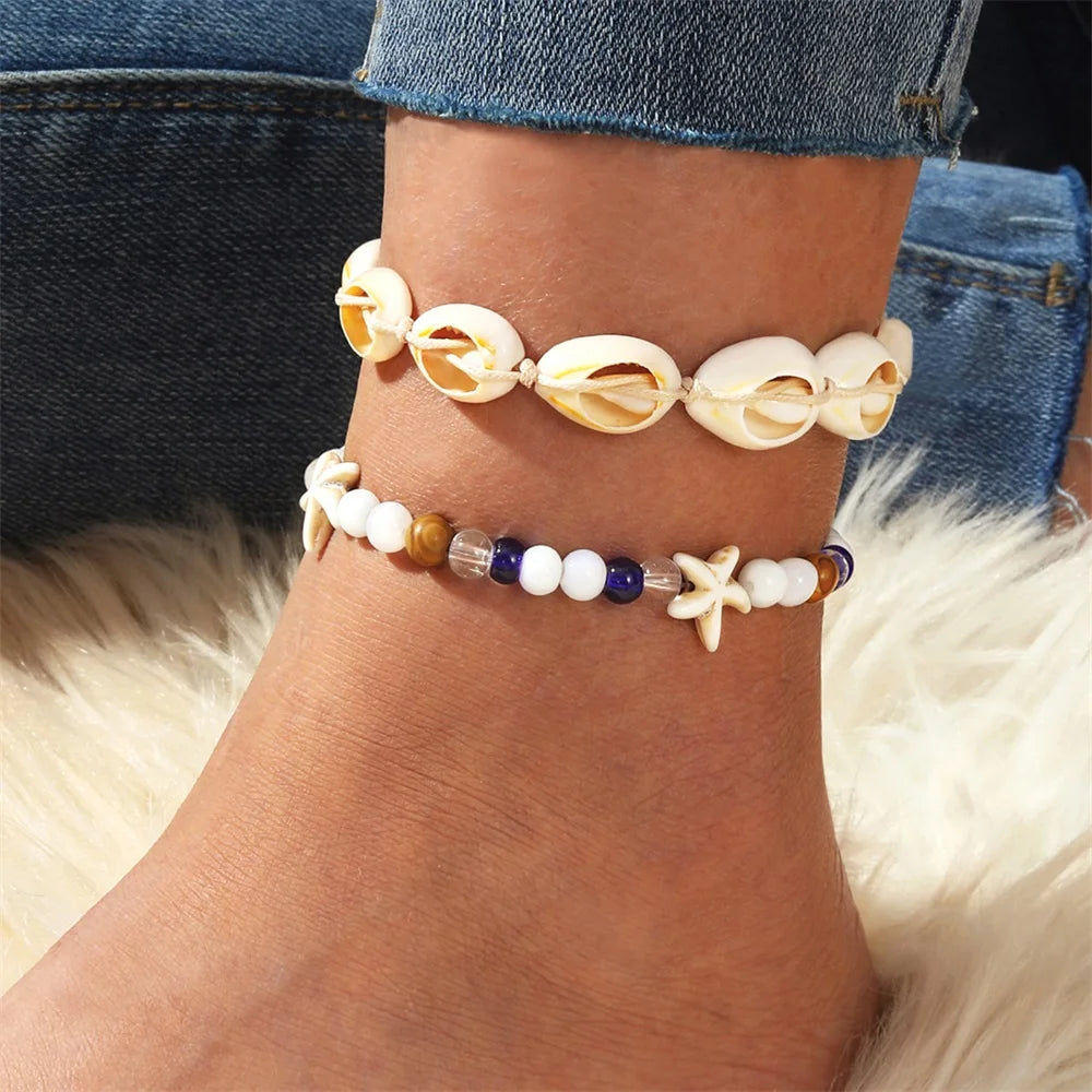"AmouraElegance FNIO Shell Anklets for Women | 2023 New Foot Jewelry | Summer Beach Barefoot Bracelet | Boho Ankle & Leg Accessories for Women"