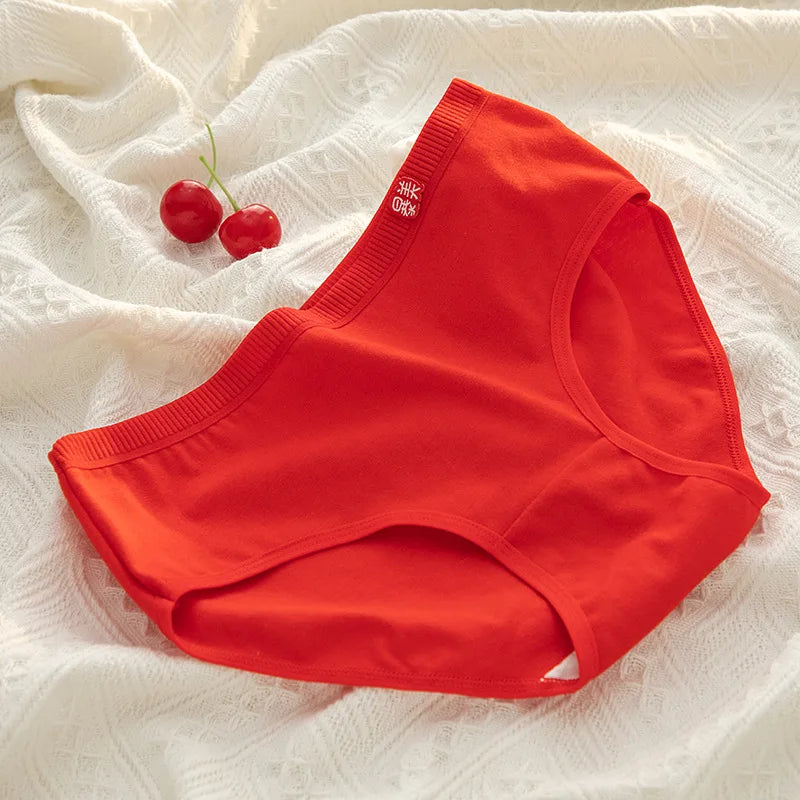 5-Piece Women's Cotton Underwear Set - Breathable Red Panties, Solid Color Sexy Intimates from Amoura Elegance