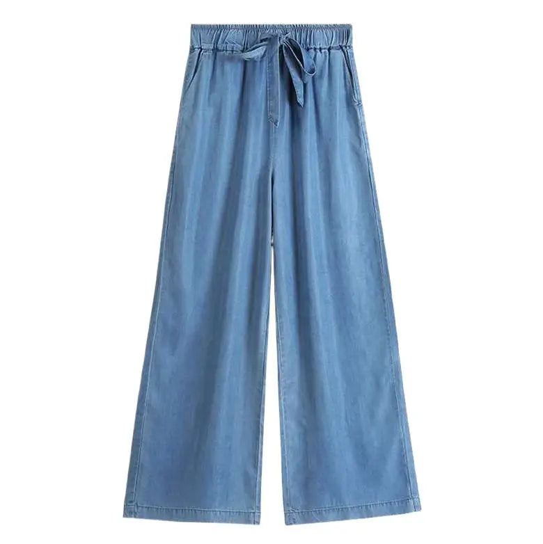 Amoura Elegance Women’s High Waist Wide-Leg Vintage Jeans – 2024 Trendy Full-Length Curved Cowboy Pants, Plus Size Denim Trousers