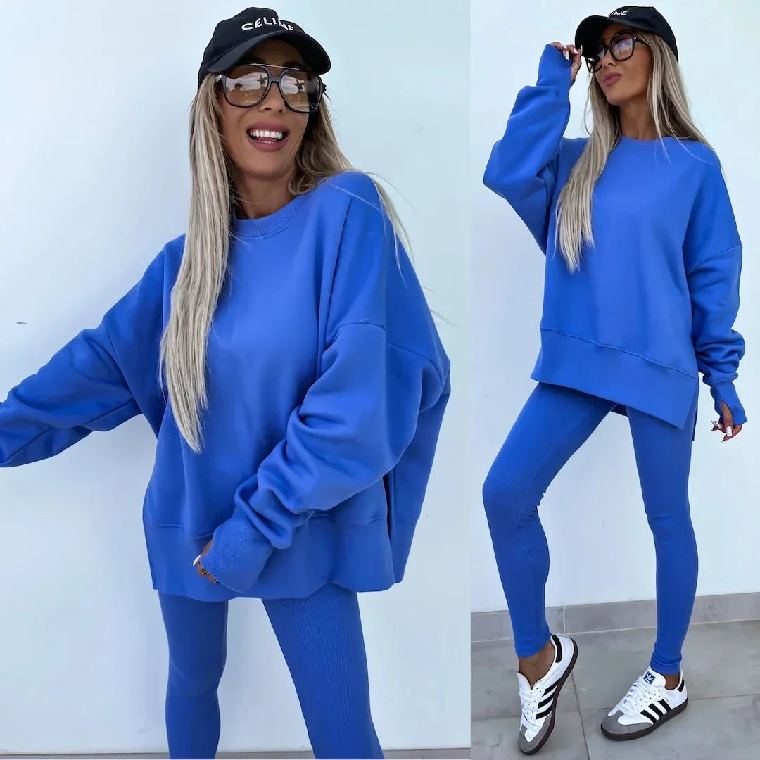 Amoura Elegance Women's Two-Piece Suit – Spring Casual Hoodie and Slim-Fit Trousers Set