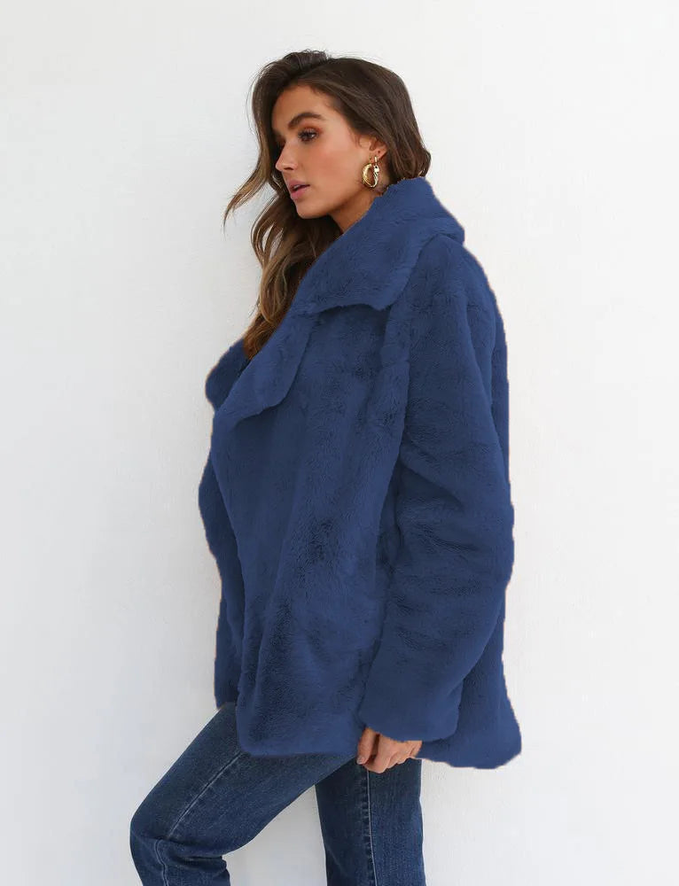 "Amoura Elegance Women's Plush Lapel Slim-Fit Jacket – European & American Fashion Sexy Autumn/Winter Outerwear for Stylish Comfort"