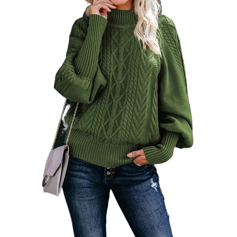 Amoura Elegance 2024 Winter New Mid-Neck Sweater – Women’s Loose Long Sleeve Solid Color Knit Turtleneck for Office and Casual Wear