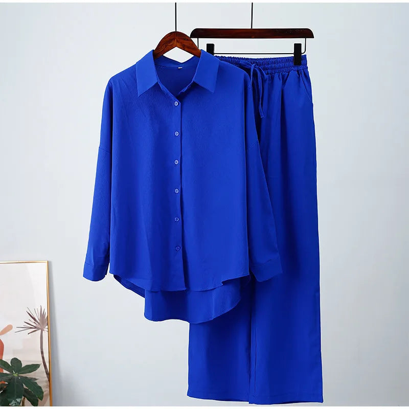 Amoura Elegance Europe & U.S. Autumn & Winter Long-Sleeved Shirt and Wide-Leg Pants Casual Suit – Modern Comfort Style