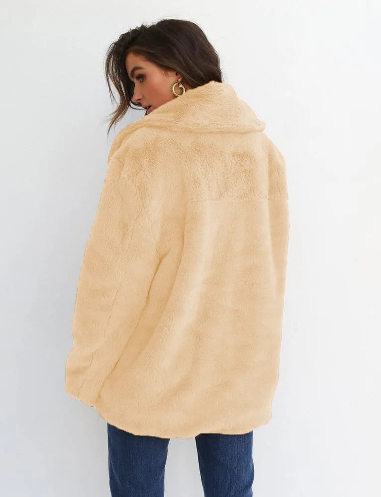 "Amoura Elegance Women's Plush Lapel Slim-Fit Jacket – European & American Fashion Sexy Autumn/Winter Outerwear for Stylish Comfort"