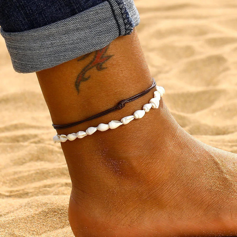 "AmouraElegance FNIO Shell Anklets for Women | 2023 New Foot Jewelry | Summer Beach Barefoot Bracelet | Boho Ankle & Leg Accessories for Women"