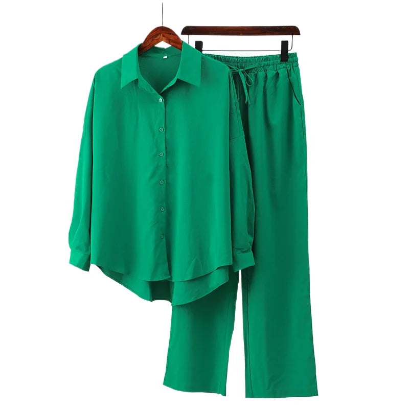 Amoura Elegance Europe & U.S. Autumn & Winter Long-Sleeved Shirt and Wide-Leg Pants Casual Suit – Modern Comfort Style
