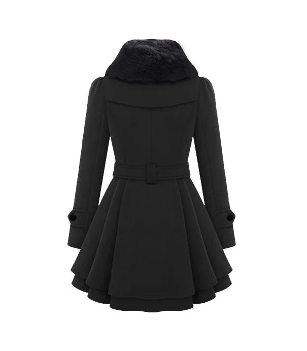 Amoura Elegance Women's Mid-Length Woolen Jacket – Double Breasted Thick Overcoat with Belt, Stylish and Warm Outerwear for Fall/Winter