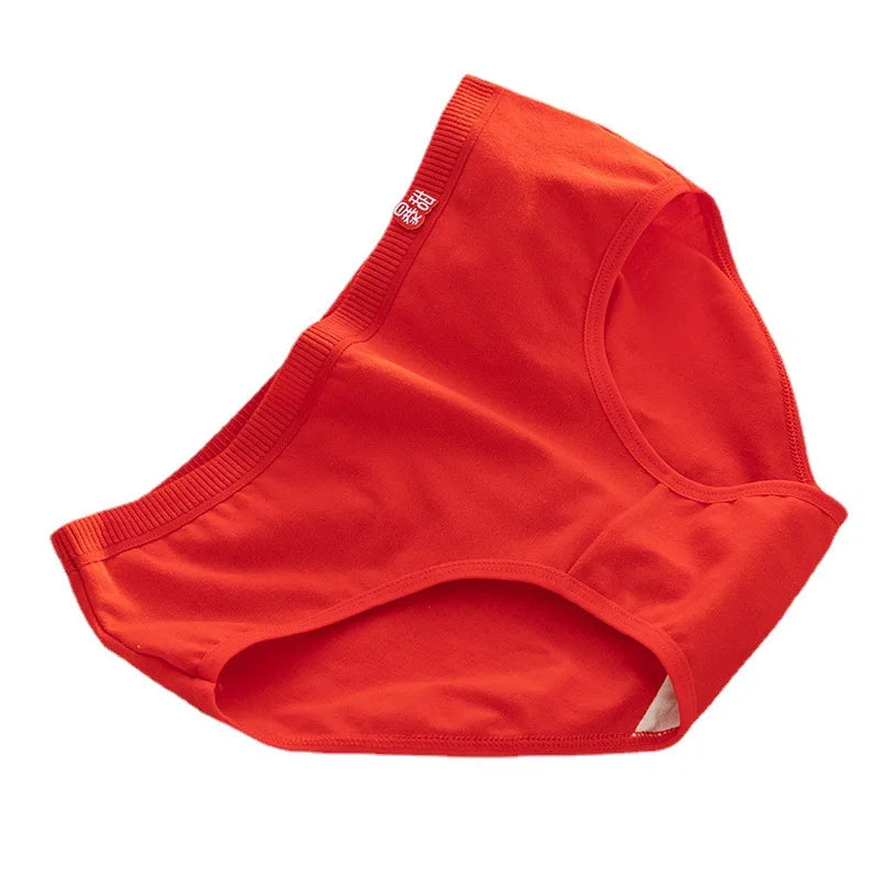 5-Piece Women's Cotton Underwear Set - Breathable Red Panties, Solid Color Sexy Intimates from Amoura Elegance