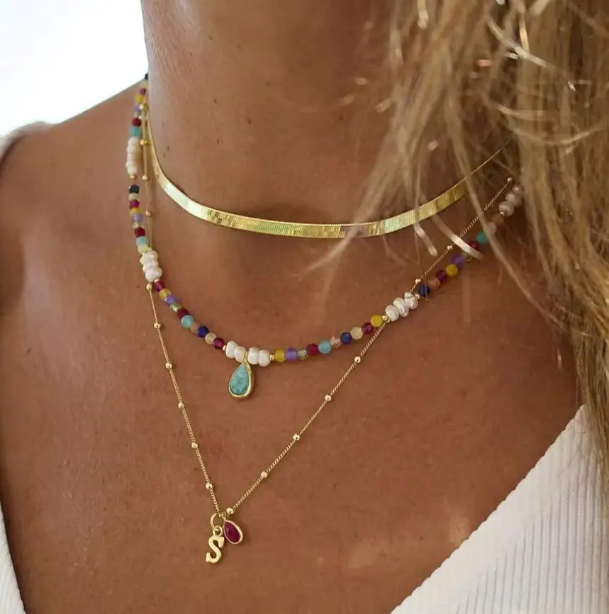 "Amoura Elegance Bohemian Ethnic Mizhu Beaded S Letter Multi-Layered Necklace – Fashion Jewelry for Women, Party & Birthday 2024 Custom Design"