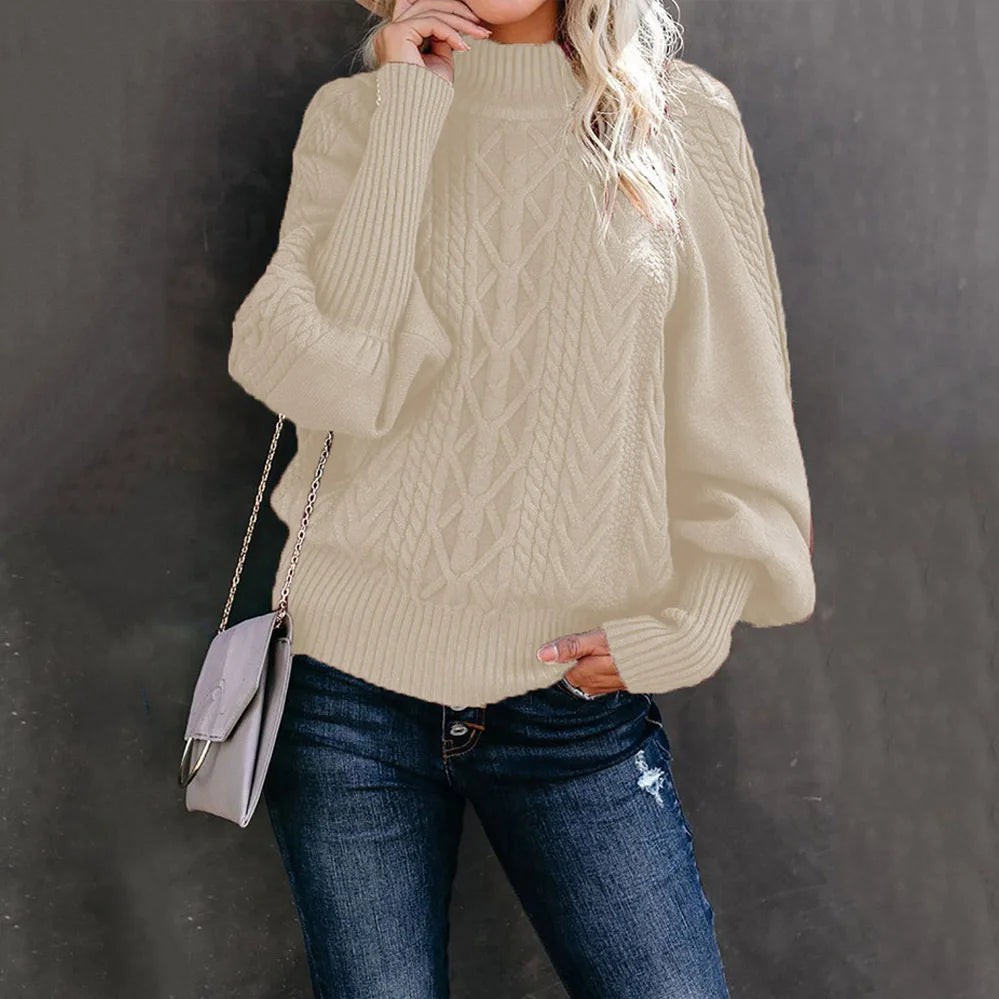 Amoura Elegance 2024 Winter New Mid-Neck Sweater – Women’s Loose Long Sleeve Solid Color Knit Turtleneck for Office and Casual Wear