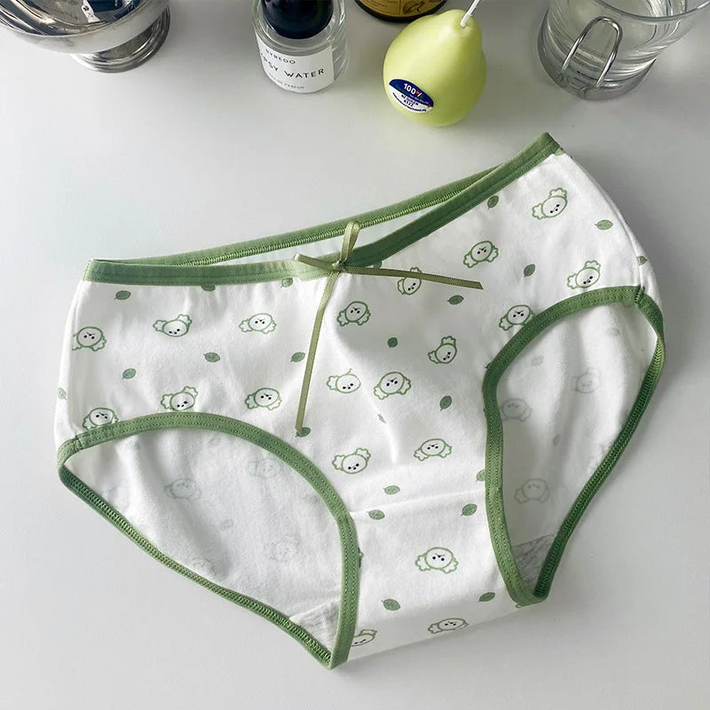 Amoura Elegance 5PCS Cute Print Cotton Intimates – Middle-Waist Women’s Panties