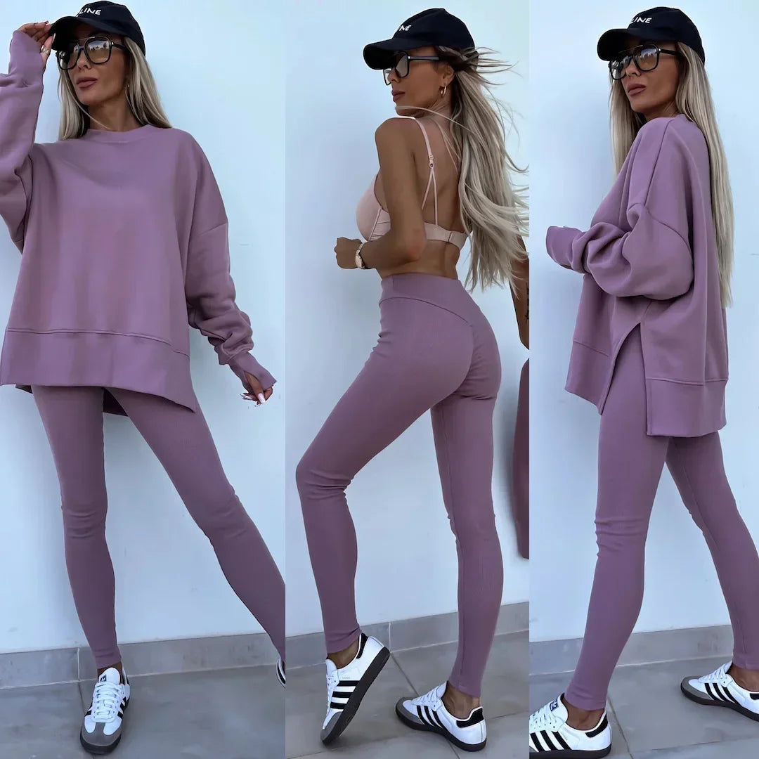 Amoura Elegance Women's Two-Piece Suit – Spring Casual Hoodie and Slim-Fit Trousers Set