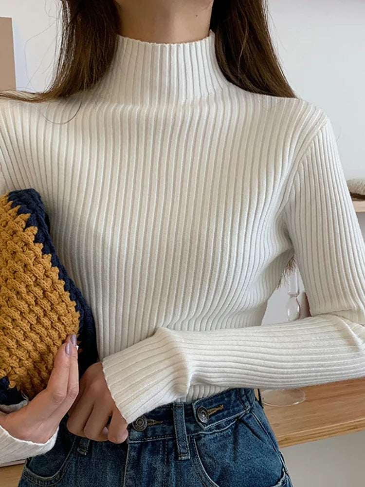 Amoura Elegance Women's 2024 Chic Autumn/Winter Turtleneck Sweater – Casual Long Sleeve Knit Jumper Top for Warmth & Comfort