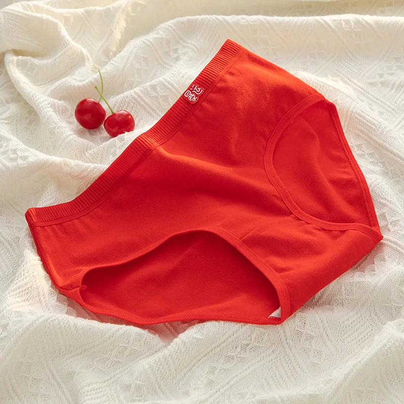 5-Piece Women's Cotton Underwear Set - Breathable Red Panties, Solid Color Sexy Intimates from Amoura Elegance