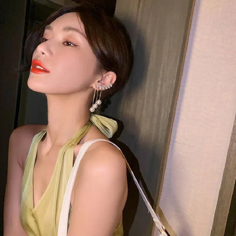 "AmouraElegance 2024 New Fashion Korean Hanging Long Tassel Drop Earrings for Women | Gold Color Zircon Wedding Jewelry Gift"