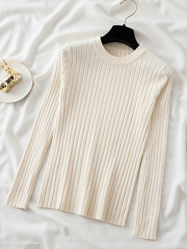 Amoura Elegance Knit Soft Jumper Top – 2024 New Autumn Winter O-Neck Slim-Fit Pullovers Sweater, Women's Long Sleeve Casual Shirt