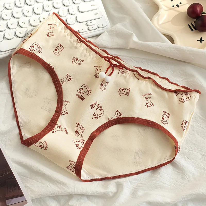 Amoura Elegance 5-Piece Women's Cute Cow Print Cotton Underwear Set - Mid-Waist, Plus-Size Lingerie Briefs