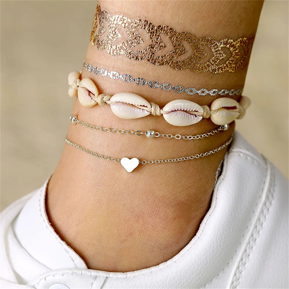 "AmouraElegance FNIO Shell Anklets for Women | 2023 New Foot Jewelry | Summer Beach Barefoot Bracelet | Boho Ankle & Leg Accessories for Women"