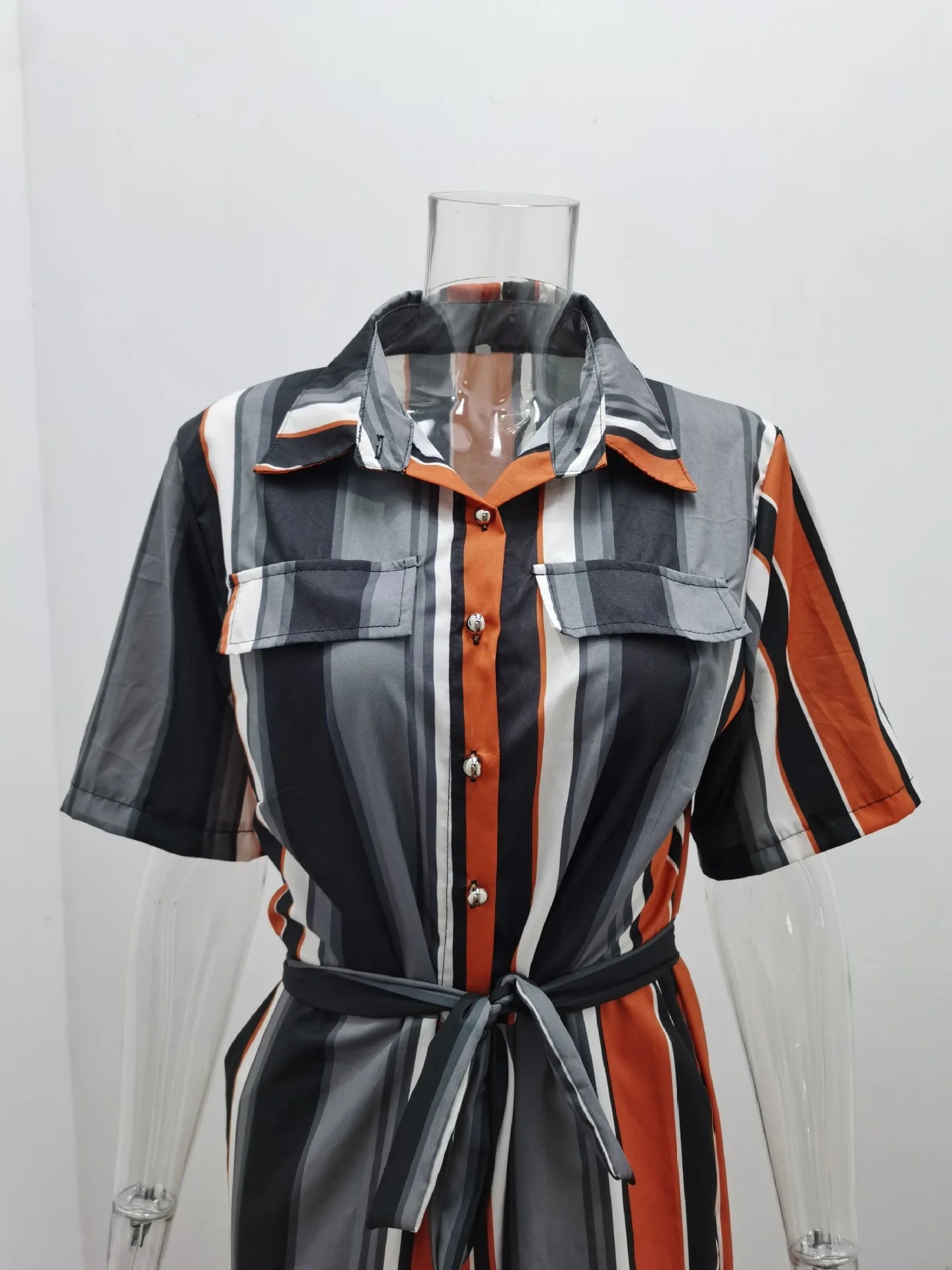 Amoura Elegance European & American Women's Casual Lapel Buckle Printed Belt Cargo Jumpsuit – Stylish Utility Fashion