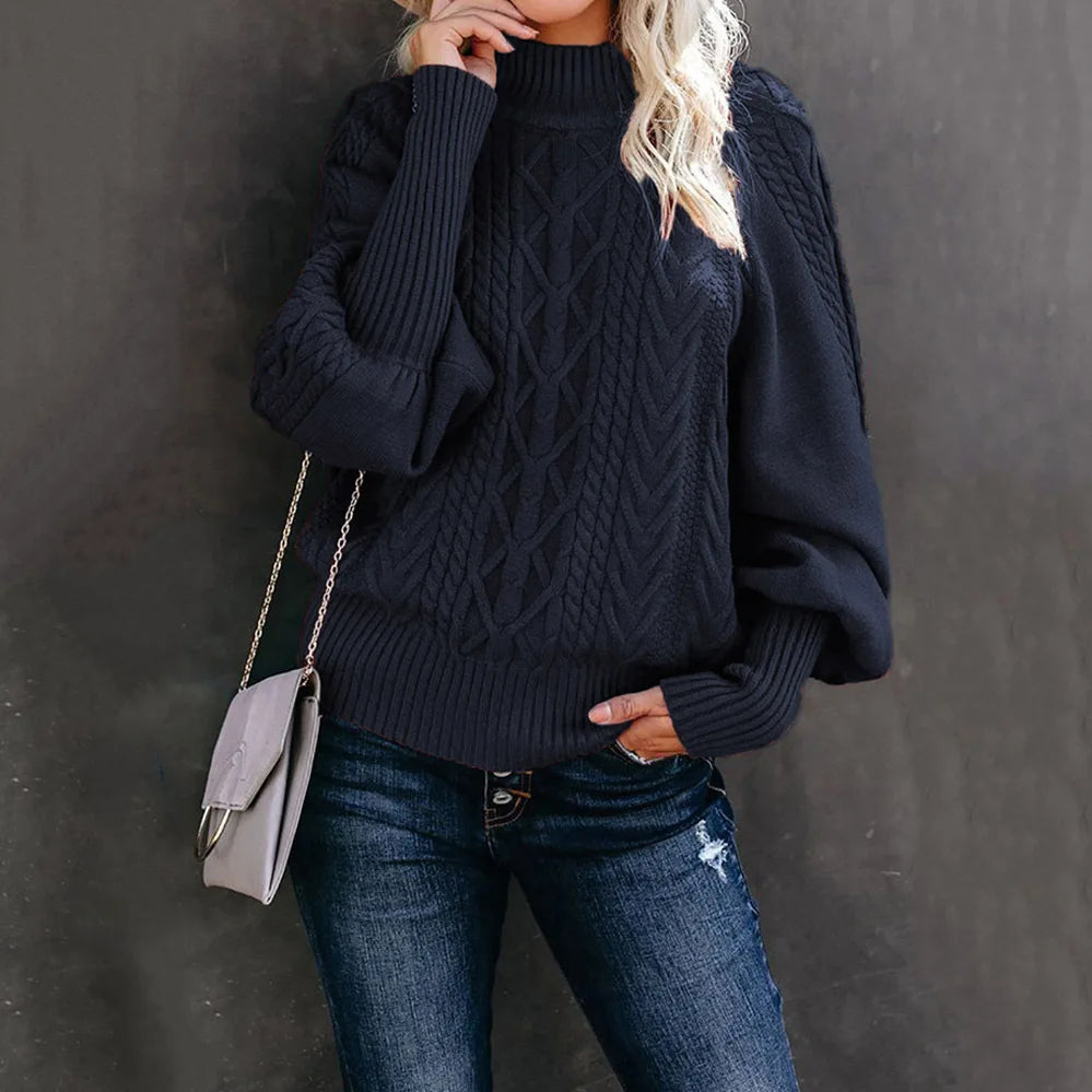 Amoura Elegance 2024 Winter New Mid-Neck Sweater – Women’s Loose Long Sleeve Solid Color Knit Turtleneck for Office and Casual Wear