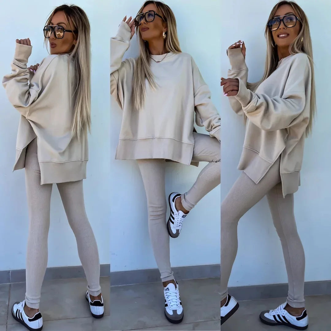 Amoura Elegance Women's Two-Piece Suit – Spring Casual Hoodie and Slim-Fit Trousers Set