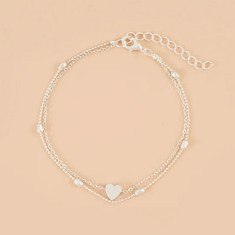 "AmouraElegance Love Personality Double Layered Bohemian Heart Anklet for Women | Summer Beach Ankle Bracelet & Foot Jewelry"