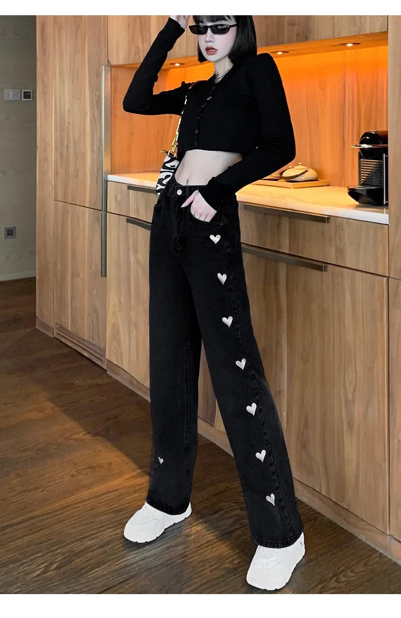 Amoura Elegance High-Waisted Loose-Fit Bell Bottom Jeans - Trendy, Slimming Denim Trousers for Women | Perfect for Spring & Autumn