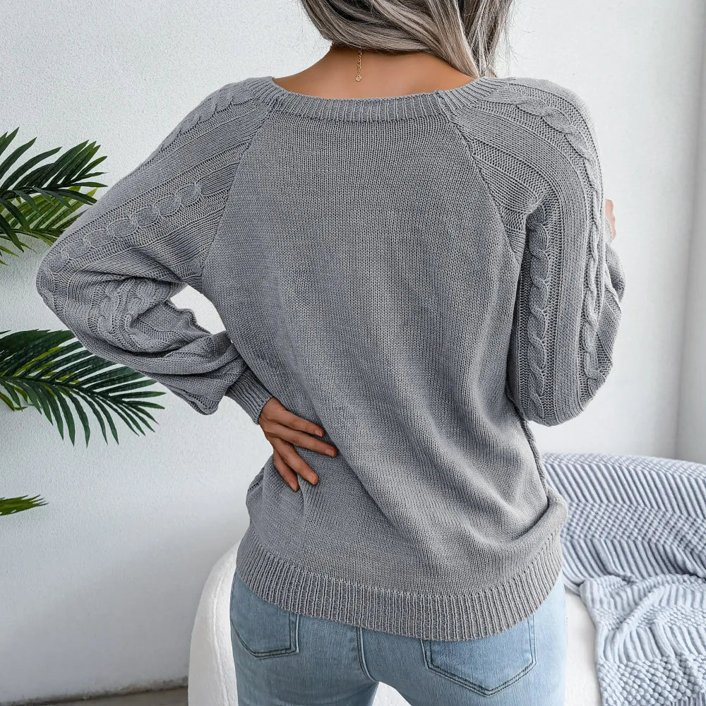 Amoura Elegance Women's 2024 Autumn/Winter Casual Square Collar Nail Buckle Twist Knitted Pullover Sweater – Chic & Cozy Knitwear