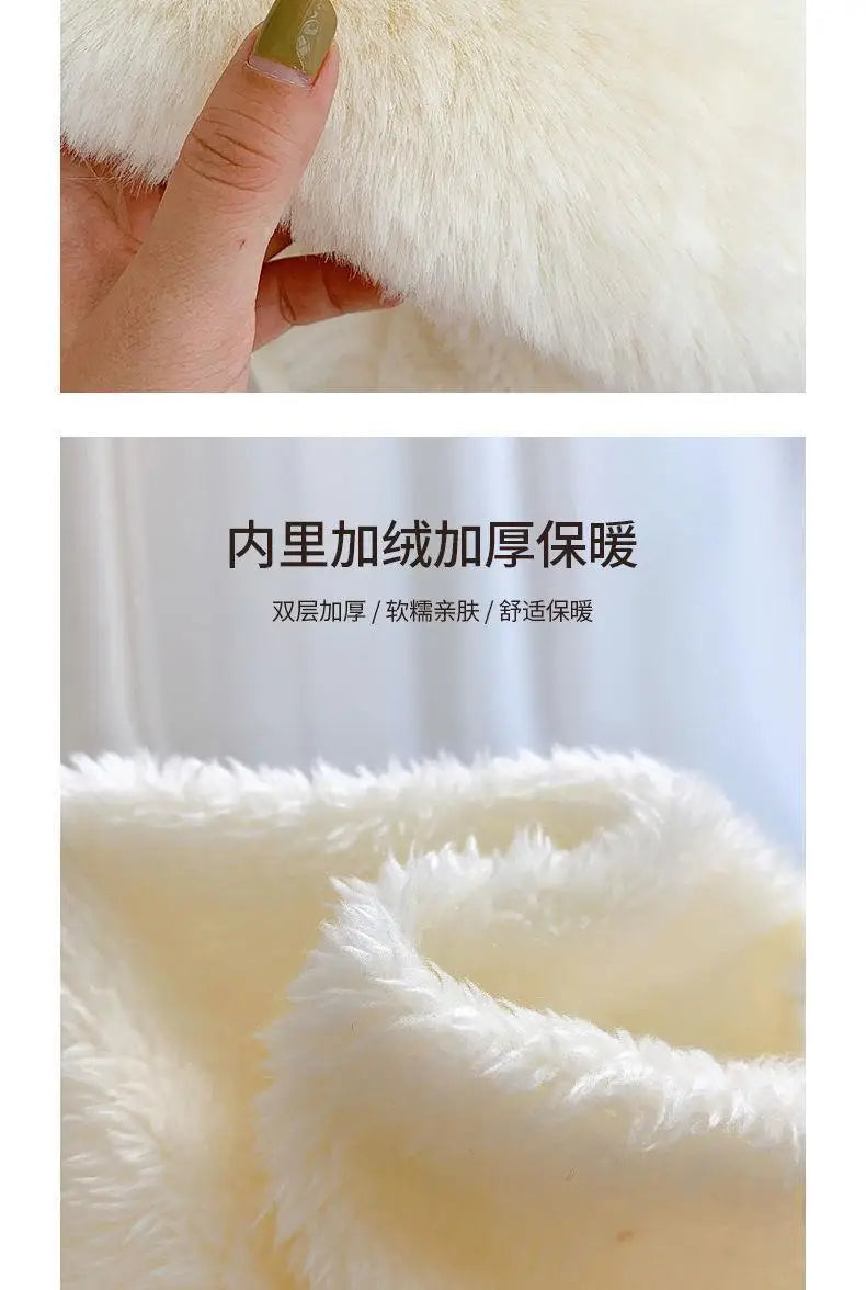 Amoura Elegance Women’s Imitation Rabbit Fur Thermal Winter Hat – Cute Thick White Plush Hat with Fluffy Ball and Earflaps
