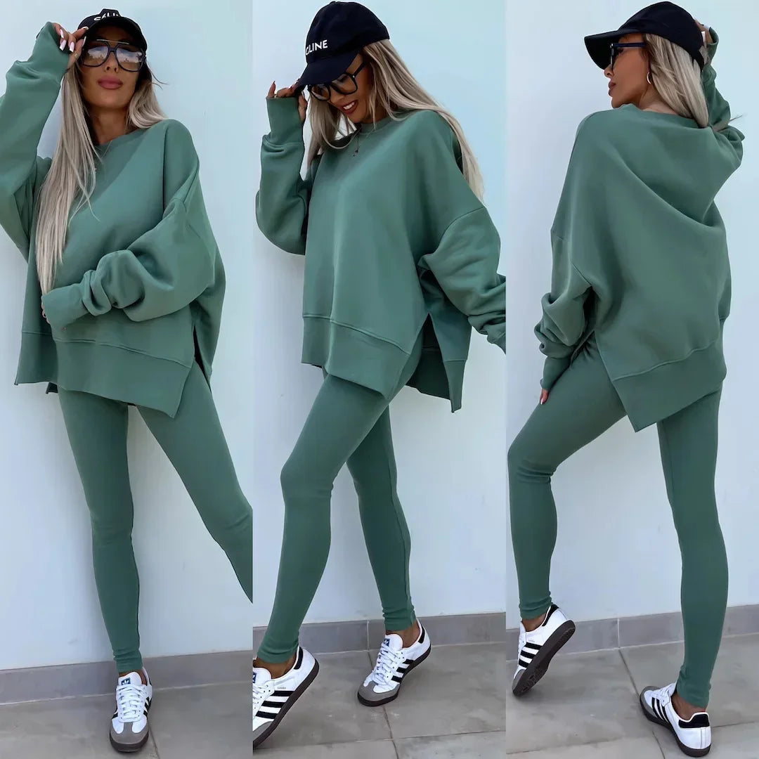 Amoura Elegance Women's Two-Piece Suit – Spring Casual Hoodie and Slim-Fit Trousers Set