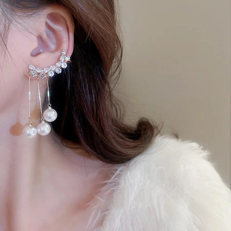 "AmouraElegance 2024 New Fashion Korean Hanging Long Tassel Drop Earrings for Women | Gold Color Zircon Wedding Jewelry Gift"