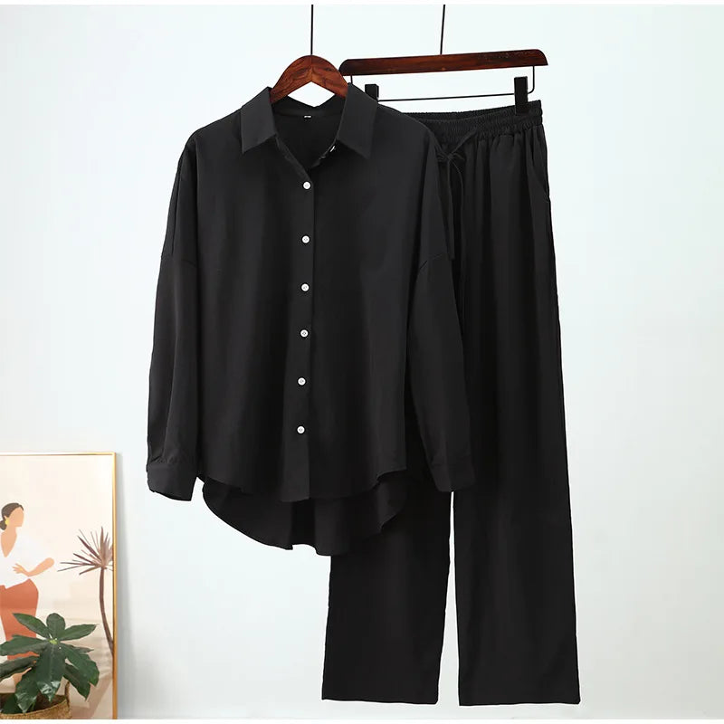 Amoura Elegance Europe & U.S. Autumn & Winter Long-Sleeved Shirt and Wide-Leg Pants Casual Suit – Modern Comfort Style