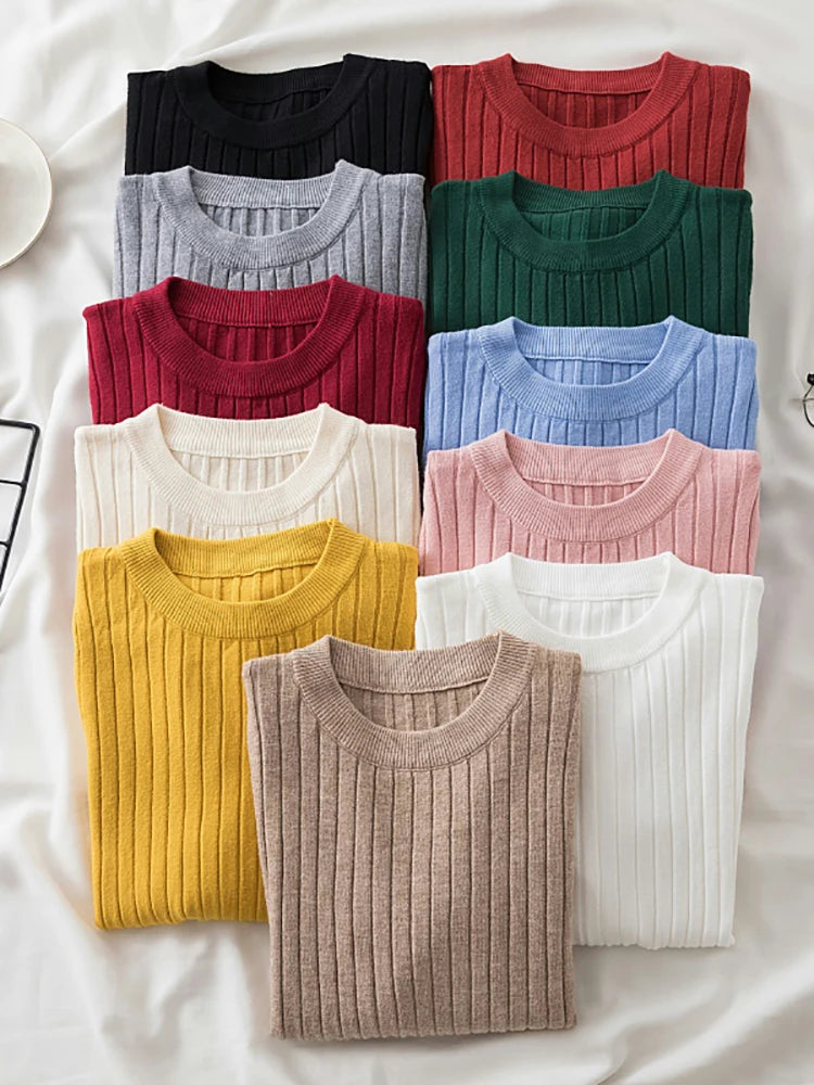 Amoura Elegance Knit Soft Jumper Top – 2024 New Autumn Winter O-Neck Slim-Fit Pullovers Sweater, Women's Long Sleeve Casual Shirt