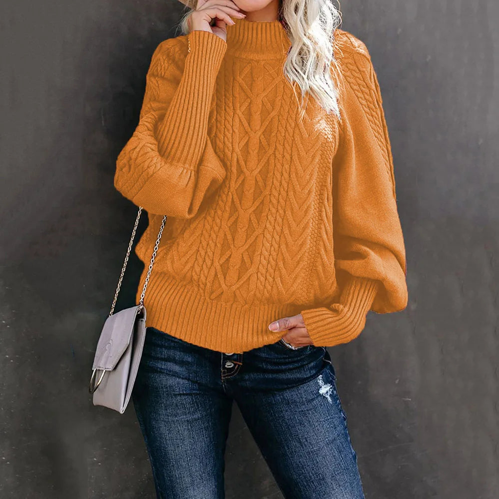 Amoura Elegance 2024 Winter New Mid-Neck Sweater – Women’s Loose Long Sleeve Solid Color Knit Turtleneck for Office and Casual Wear