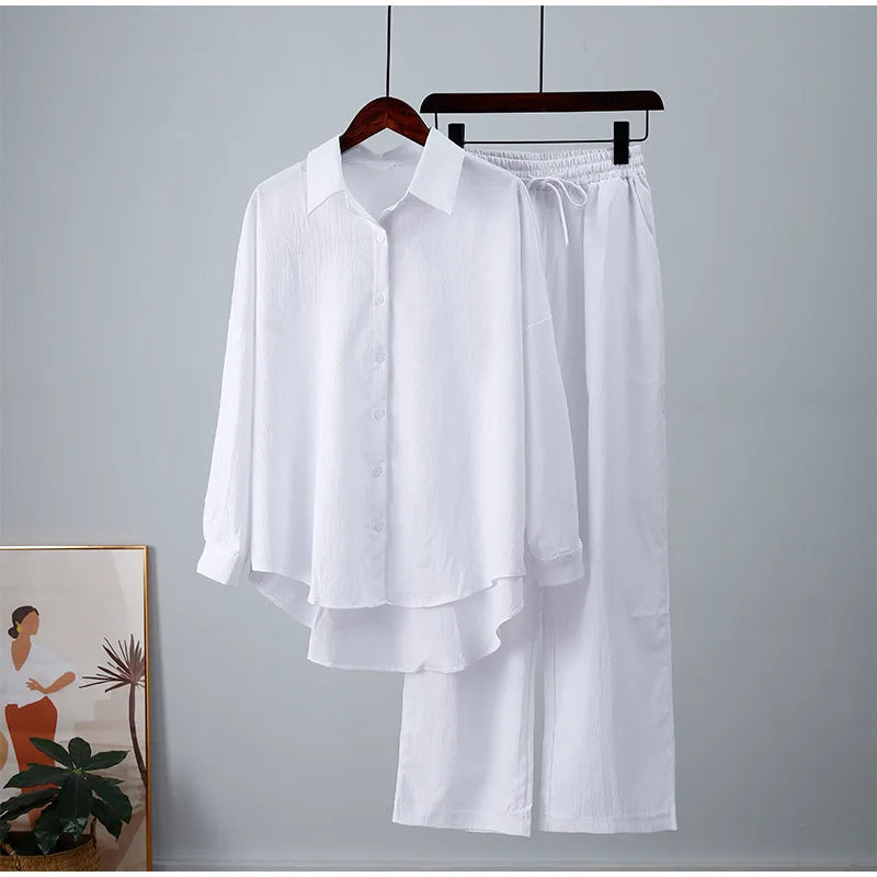 Amoura Elegance Europe & U.S. Autumn & Winter Long-Sleeved Shirt and Wide-Leg Pants Casual Suit – Modern Comfort Style