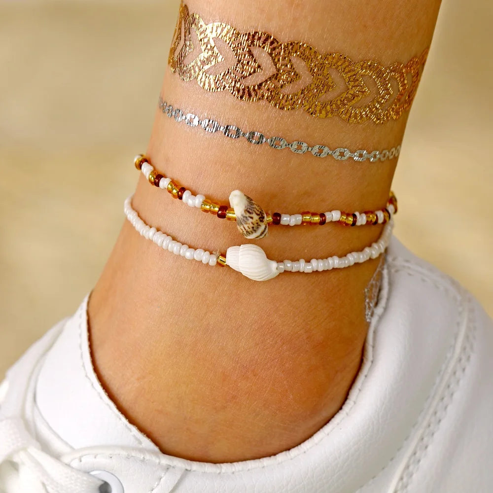 "AmouraElegance FNIO Shell Anklets for Women | 2023 New Foot Jewelry | Summer Beach Barefoot Bracelet | Boho Ankle & Leg Accessories for Women"