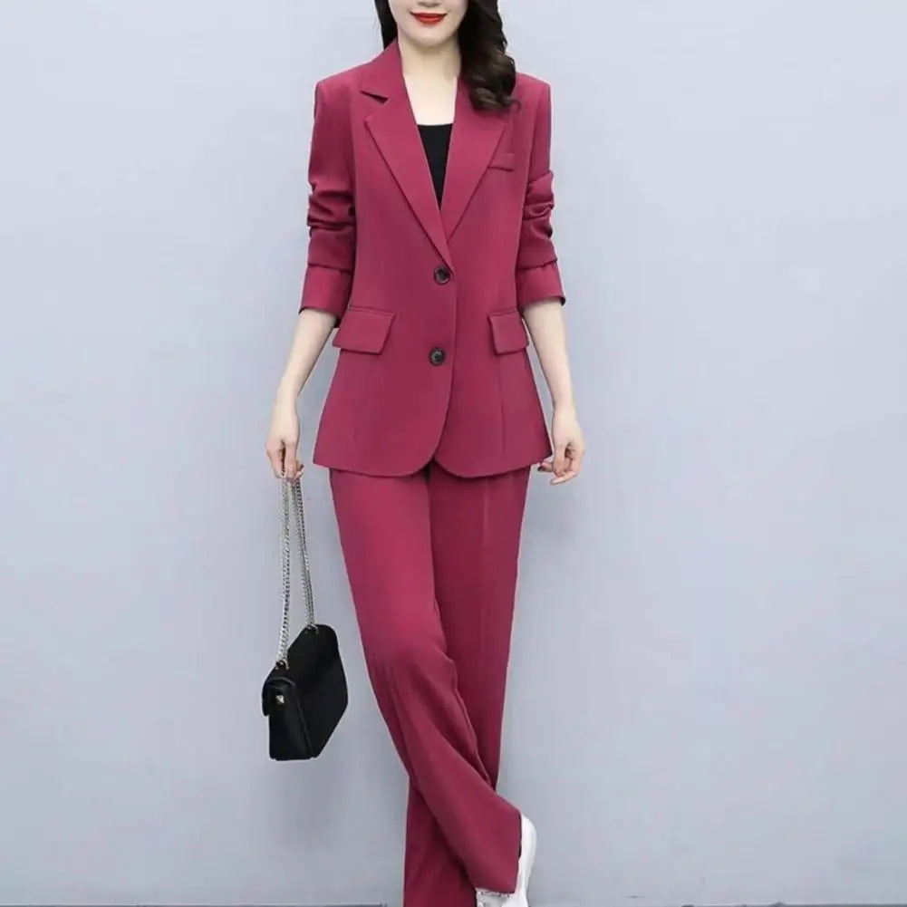 "Amoura Elegance Women's Blazer Pants Set 2024 – Formal Office Suit with Slim Cardigan Jacket & Trousers for Business & Professional Style"