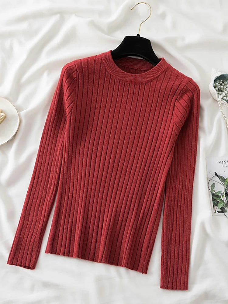 Amoura Elegance Knit Soft Jumper Top – 2024 New Autumn Winter O-Neck Slim-Fit Pullovers Sweater, Women's Long Sleeve Casual Shirt
