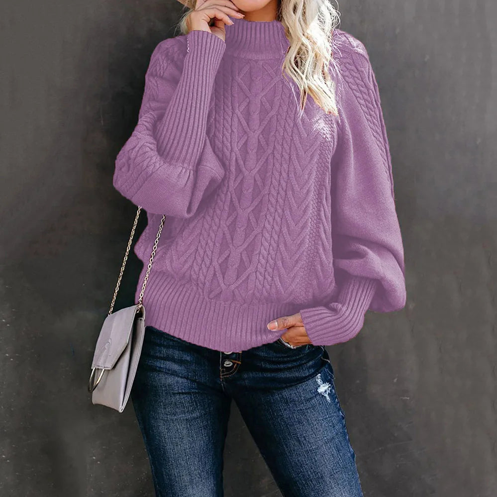 Amoura Elegance 2024 Winter New Mid-Neck Sweater – Women’s Loose Long Sleeve Solid Color Knit Turtleneck for Office and Casual Wear
