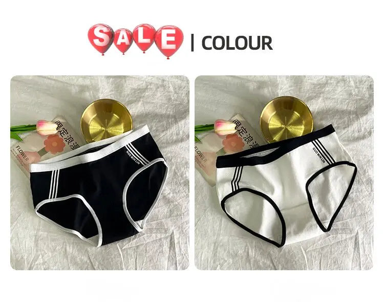 Amoura Elegance 3-Piece Set: Women's Breathable Cotton Mid-Waist Panties – Solid Color, Soft & Sexy Triangle Lingerie