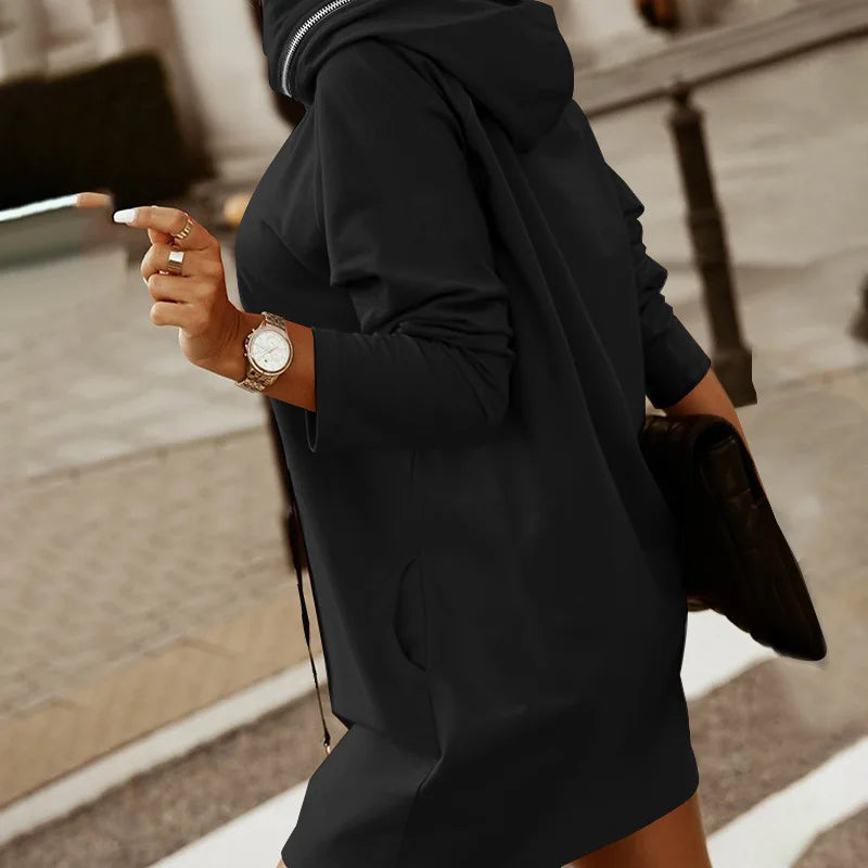 Amoura Elegance Women's Zip Hooded Sweatshirt – Autumn/Winter Long Sleeve Velvet Lace-Up Pullover Hooded Coat for Cozy & Stylish Comfort
