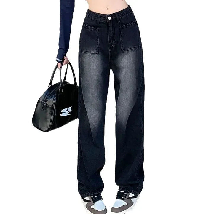 High-waisted Vintage Wide-leg Jeans Women's New 2023 Autumn Winter Design Sensibility Versatile Drape-leg Pants Straight-leg