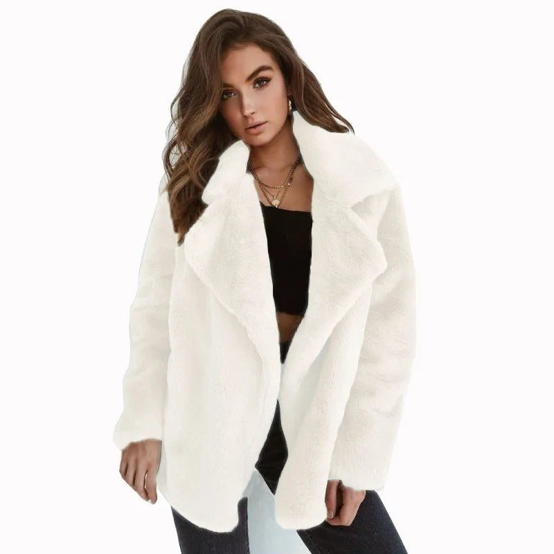 "Amoura Elegance Women's Plush Lapel Slim-Fit Jacket – European & American Fashion Sexy Autumn/Winter Outerwear for Stylish Comfort"