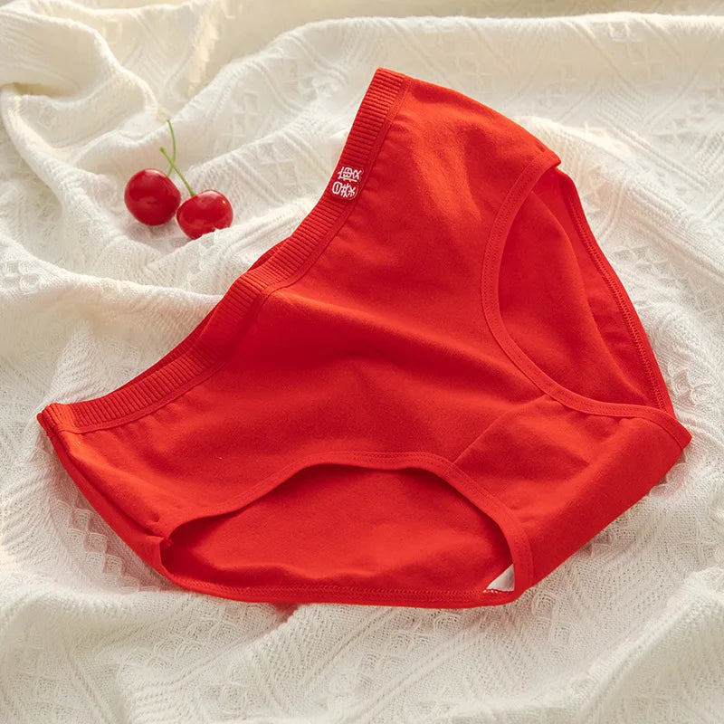 5-Piece Women's Cotton Underwear Set - Breathable Red Panties, Solid Color Sexy Intimates from Amoura Elegance
