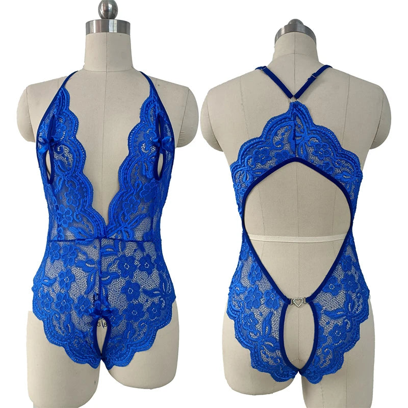 Amoura Elegance |Crotchless Lace Babydoll Lingerie - Sexy Erotic Bodysuit & Open Costume