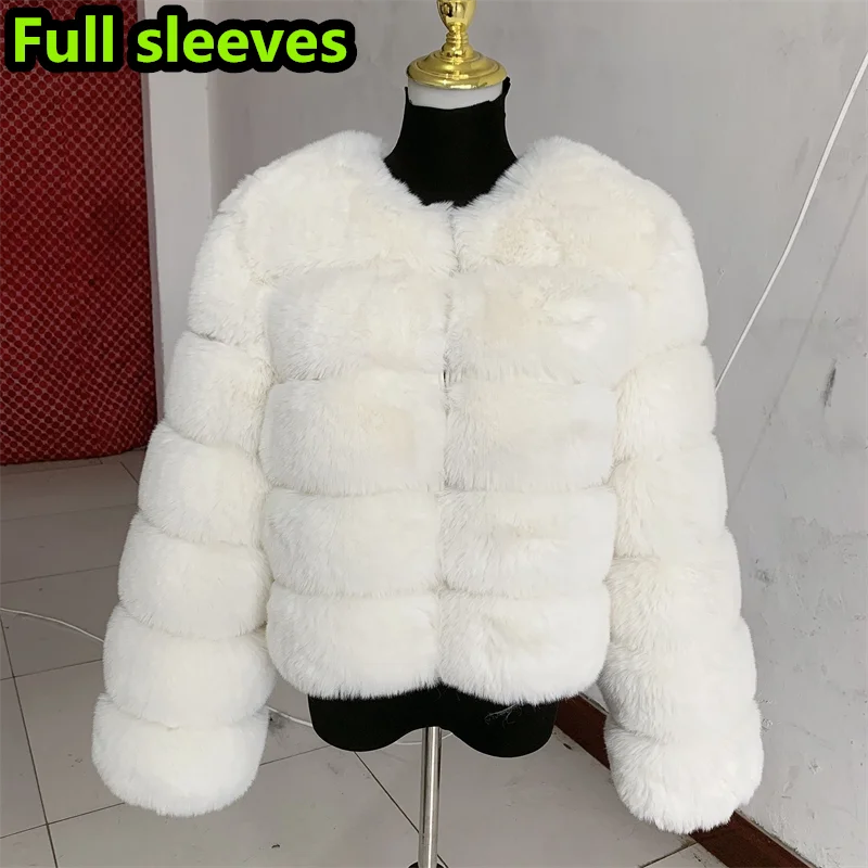 Amoura Elegance Women's Faux Fur Coat – Short Fluffy Jacket, High-Quality Faux Fox Fur, Stylish Winter Warmth Shor Sleeve( 50 cm)