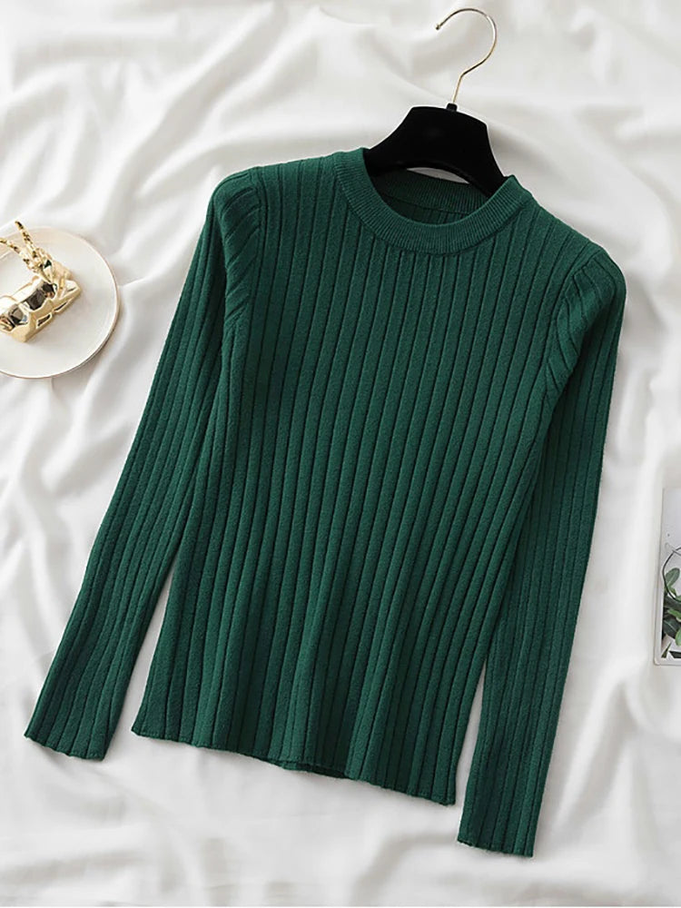 Amoura Elegance Knit Soft Jumper Top – 2024 New Autumn Winter O-Neck Slim-Fit Pullovers Sweater, Women's Long Sleeve Casual Shirt