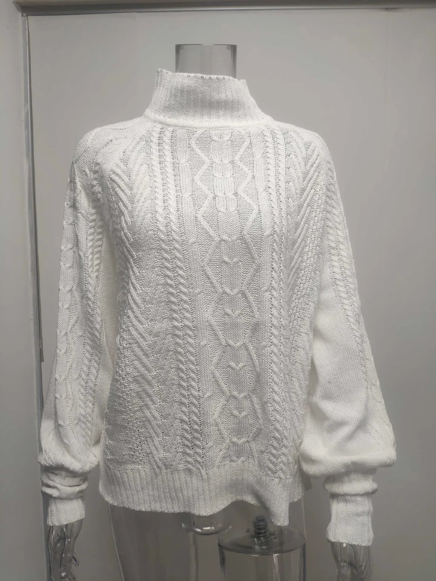 Amoura Elegance 2024 Winter New Mid-Neck Sweater – Women’s Loose Long Sleeve Solid Color Knit Turtleneck for Office and Casual Wear