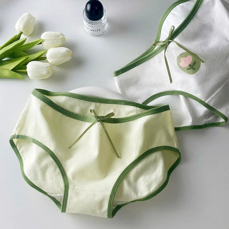 Amoura Elegance 5PCS Cute Print Cotton Intimates – Middle-Waist Women’s Panties