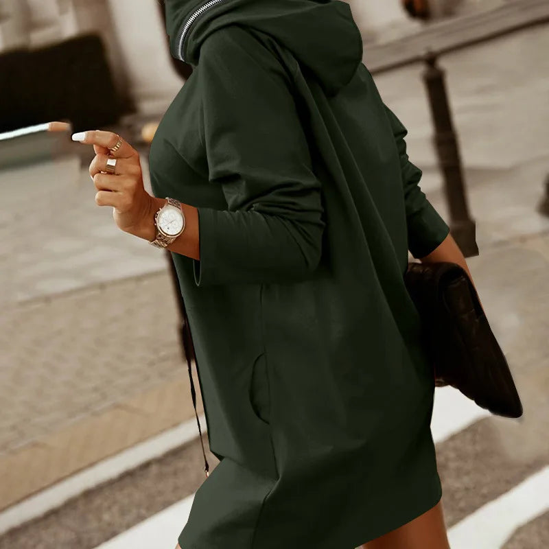 Amoura Elegance Women's Zip Hooded Sweatshirt – Autumn/Winter Long Sleeve Velvet Lace-Up Pullover Hooded Coat for Cozy & Stylish Comfort